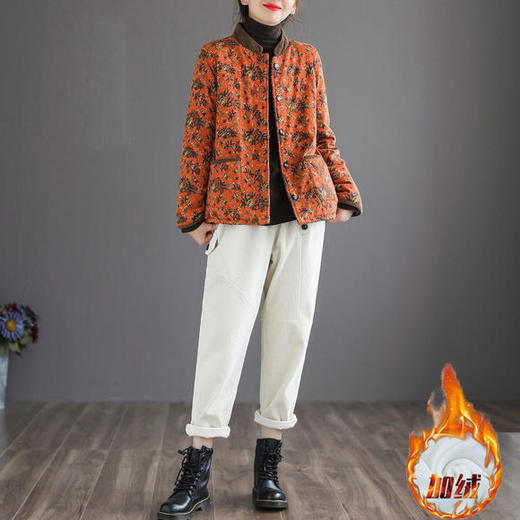 YQ-HP9675 文艺复古碎花女加绒加厚保暖冬季灯芯绒拼接短外套 商品图1