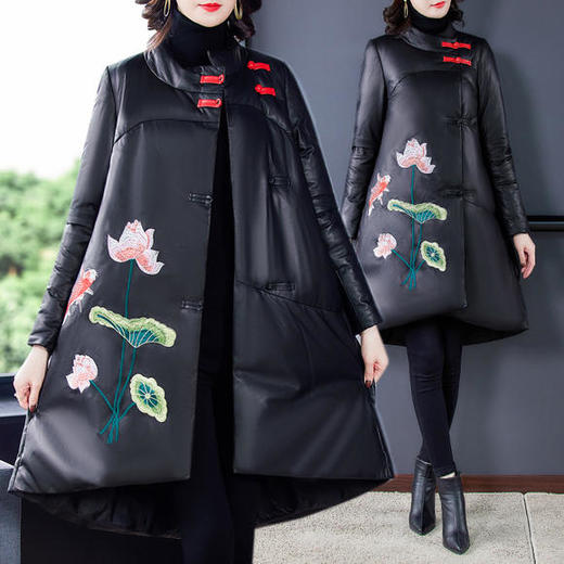 DDS-仿绵羊皮绣花宽松仿皮衣棉服外套 商品图1