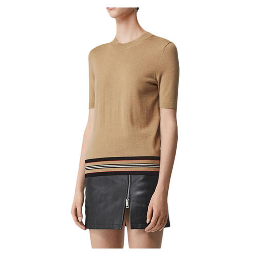 【二】BURBERRY 博柏利 女士驼色美利奴羊毛短袖毛衫 卡其色 8010592 A1420 商品图2