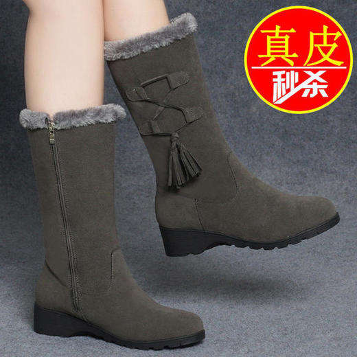 JXG-紅晴綖真皮雪地靴加绒保暖棉鞋防滑中筒妈妈女靴 商品图2
