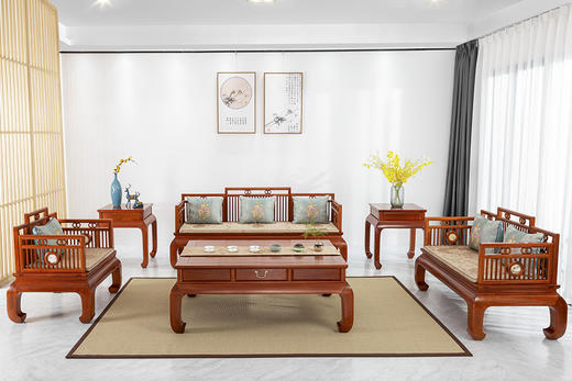 红桥红  家具严选  缅甸花梨（大果紫檀）  【嵌云石 梳背沙发 123 六件套】 商品图2