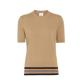 【二】BURBERRY 博柏利 女士驼色美利奴羊毛短袖毛衫 卡其色 8010592 A1420