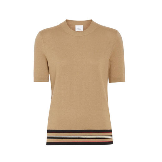 【二】BURBERRY 博柏利 女士驼色美利奴羊毛短袖毛衫 卡其色 8010592 A1420 商品图0
