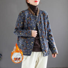 YQ-HP9675 文艺复古碎花女加绒加厚保暖冬季灯芯绒拼接短外套