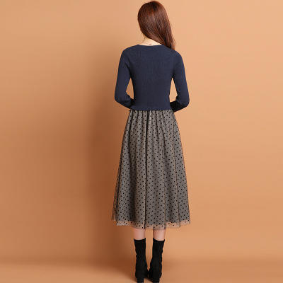 wznh-lsiz023 针织连衣裙女春秋2020新款洋气长款过膝裙子拼接假两件