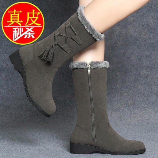 JXG-紅晴綖真皮雪地靴加绒保暖棉鞋防滑中筒妈妈女靴 商品图4