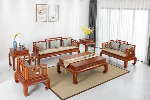 红桥红  家具严选  缅甸花梨（大果紫檀）  【嵌云石 梳背沙发 123 六件套】 商品图3