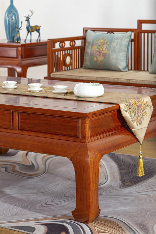 红桥红  家具严选  缅甸花梨（大果紫檀）  【嵌云石 梳背沙发 123 六件套】 商品图4