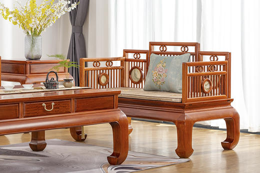 红桥红  家具严选  缅甸花梨（大果紫檀）  【嵌云石 梳背沙发 123 六件套】 商品图7