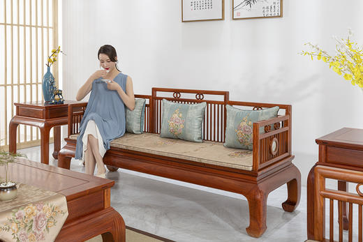 红桥红  家具严选  缅甸花梨（大果紫檀）  【嵌云石 梳背沙发 123 六件套】 商品图1