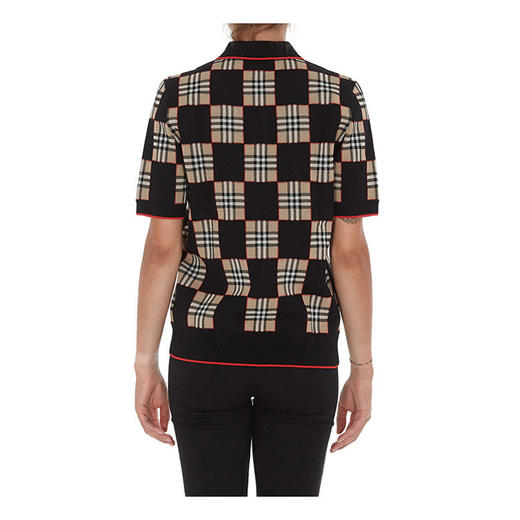 BURBERRY 巴宝莉 女士棋盘格纹美利奴羊毛混纺提花短袖针织 Polo 衫 混色 8030053 A7556 商品图2