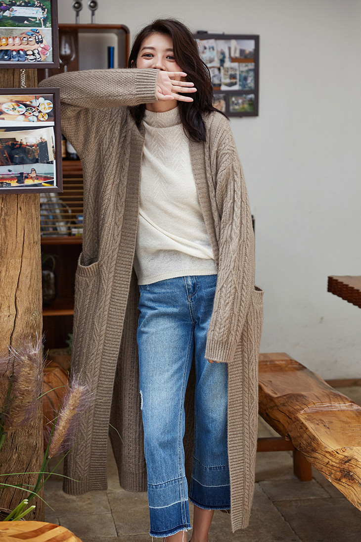 sh 1006纯羊绒针织开衫日式绞花宽松保暖女