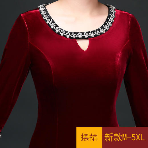 GY088新款优雅气质修身圆领七分袖韩国绒钉珠礼服裙TZF 商品图4
