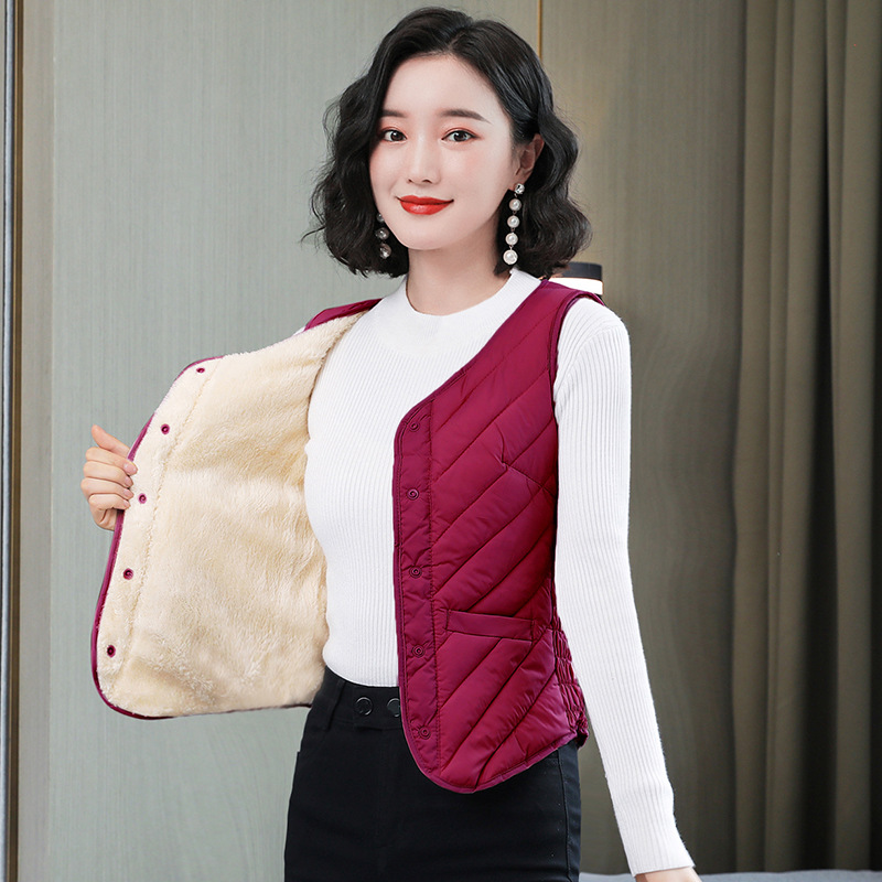 RSY 秋冬羽绒棉马甲加绒短款修身内穿贴身背心保暖内胆