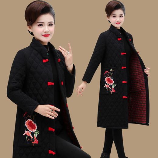 JCG-853妈妈装冬新款中老年女装中长款加棉民族风外套 商品图1