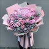 爱的音符       粉色绣球一个，19朵戴安娜玫瑰，2个粉色乒乓菊，尤加利，满天星搭配（3028） 商品缩略图0