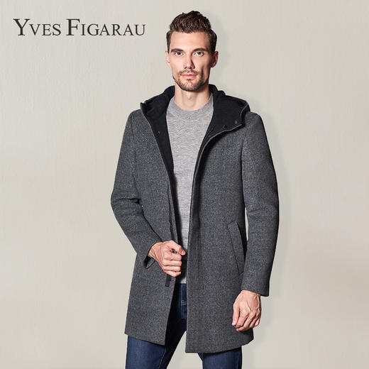  YvesFigarau伊夫·费嘉罗秋冬100%羊毛呢大衣连帽中长款保暖舒适862502 商品图3