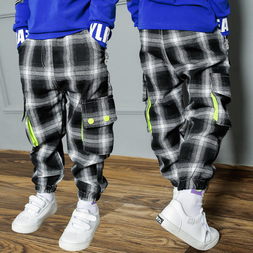 YBFS-k6039新款男童时尚气质休闲加绒加厚格子工装裤TZF 商品图2