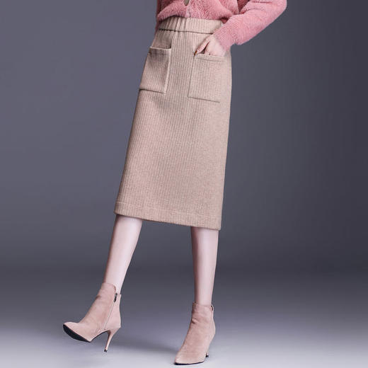 HRFS-WY20919新款时尚简约大气百搭松紧腰纯色针织包臀半身裙TZF 商品图4