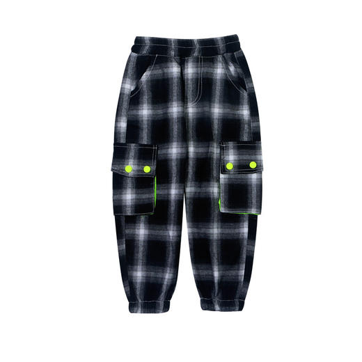 YBFS-k6039新款男童时尚气质休闲加绒加厚格子工装裤TZF 商品图4