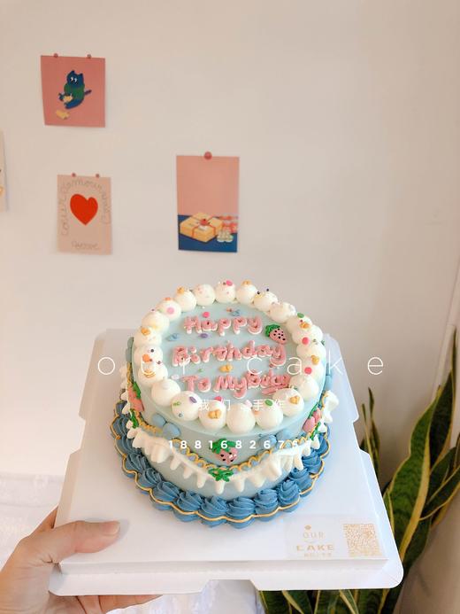 浅蓝色浅紫色复古草莓樱桃蛋糕-低糖处理无添加 商品图0