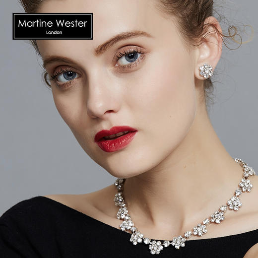 英国martinewester水晶耳钉女镀白金古典玫瑰崔雀花施华洛世奇耳环