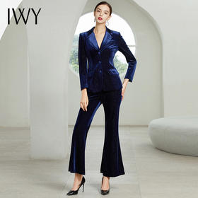 IWY/丝绒西服女装正装藏蓝色西装套装女高端职业装194008C1+P3