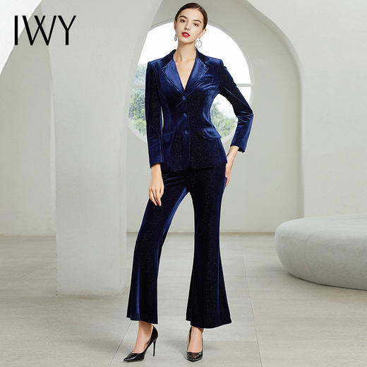 IWY/丝绒西服女装正装藏蓝色西装套装女高端职业装194008C1+P3 商品图0