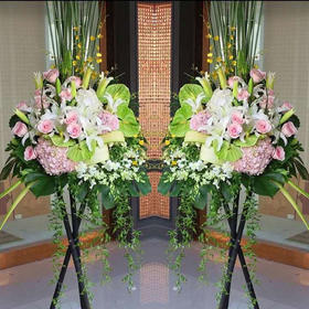 开业吉利（单）      绣球，百合，剑兰，緑掌，洋兰，跳舞兰，三角架花篮（3062）