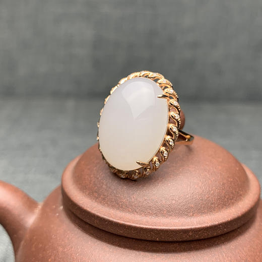 和田玉羊脂白玉包金戒指