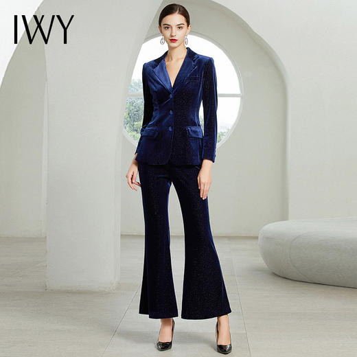 IWY/丝绒西服女装正装藏蓝色西装套装女高端职业装194008C1+P3 商品图1