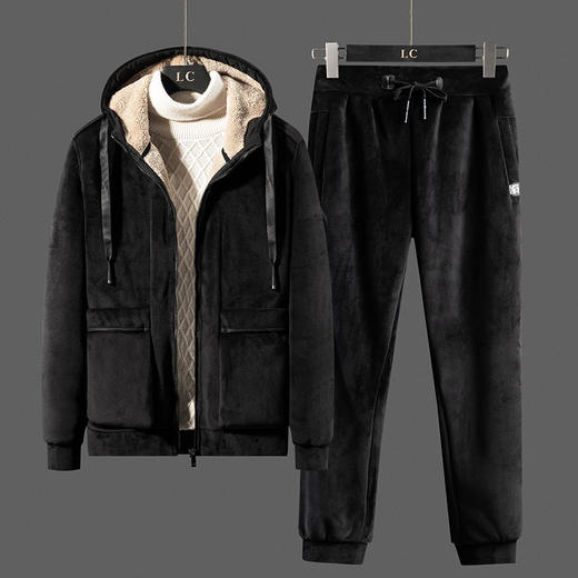 YLFZ-BD0C新款时尚气质加绒加厚银狐绒卫衣外套裤子两件套TZF 商品图3