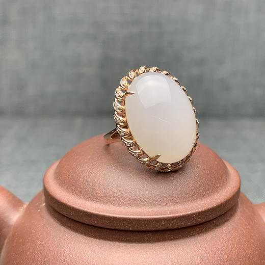 和田玉羊脂白玉包金戒指