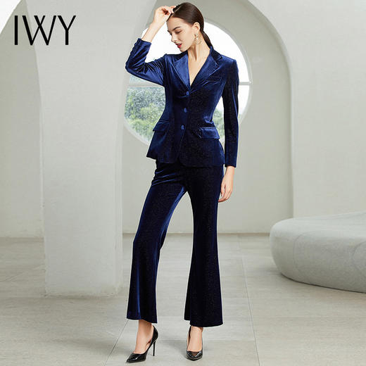 IWY/丝绒西服女装正装藏蓝色西装套装女高端职业装194008C1+P3 商品图2
