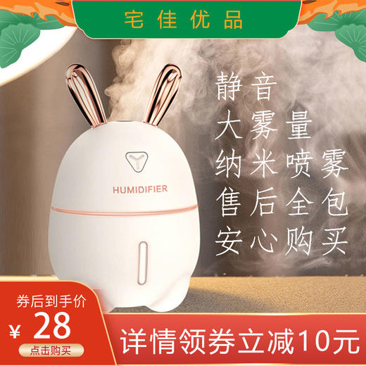 网红萌兔子夜灯加湿器  家用静音大雾卧室办公室车载 商品图0