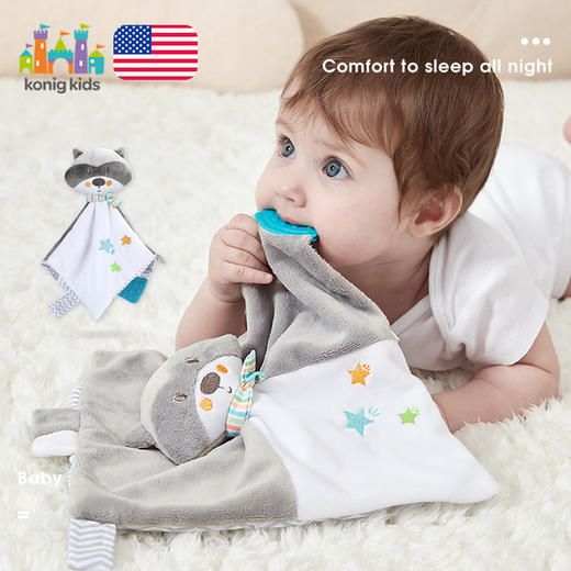 婴幼儿安抚巾可入口啃咬毛巾动物手摇铃宝宝玩偶睡眠毛绒安抚玩具 商品图0