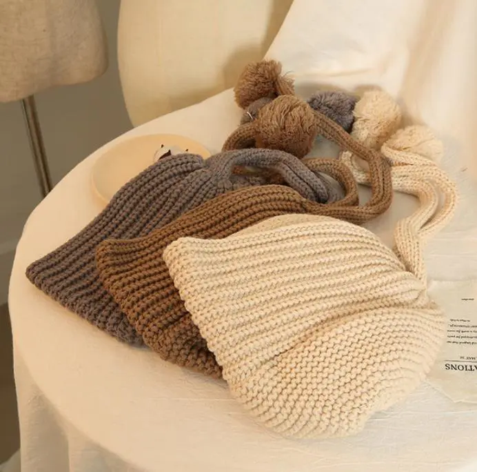 日系毛线帽女秋冬天纯色保暖韩版甜美可爱韩版护耳包头毛球针织帽