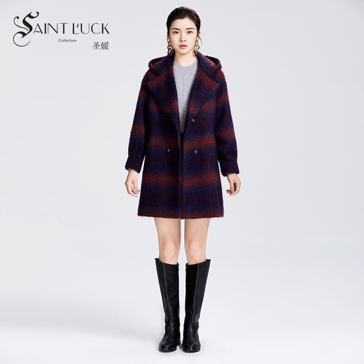 SAINT L’UCK/圣媛女装冬季马海毛毛呢连帽款大衣SA420D54 商品图0