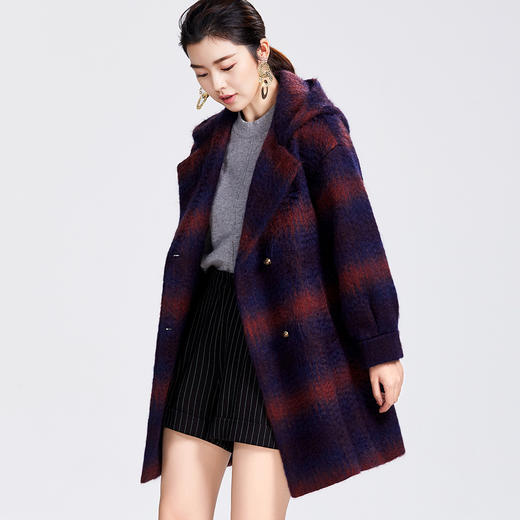 SAINT L’UCK/圣媛女装冬季马海毛毛呢连帽款大衣SA420D54 商品图1