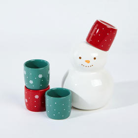 [现代住宅] 新款 韩国 骨瓷 圣诞 雪人瓶+帽子杯 4件套装9CM+14CMJPY带授权招加盟代理