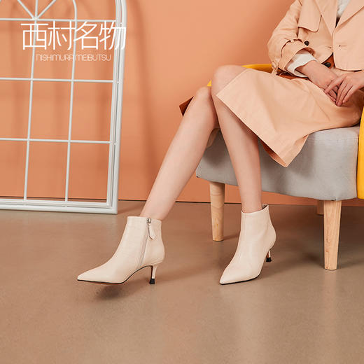 西村名物2020冬季新款羊皮马丁靴酒杯跟菱形纹理优雅短靴T20DS41861 商品图0