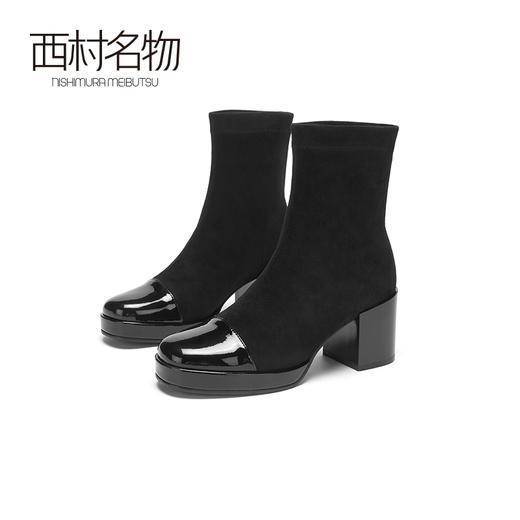西村名物2020冬季新款短靴高跟方跟简约时尚气质女靴T20DS40211 商品图1