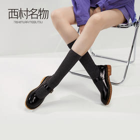 西村名物2021新款小皮鞋女一字带平底牛皮革玛丽珍鞋   T20CE31191