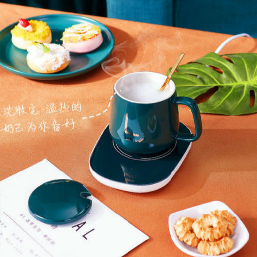 【黑科技暖暖杯套装】智能恒温55℃ ，不烫嘴， 加热底座不挑杯具 牛奶盒、奶瓶随手加热！保暖杯垫+杯子+勺子+杯盖装 送礼更有范 商品图1