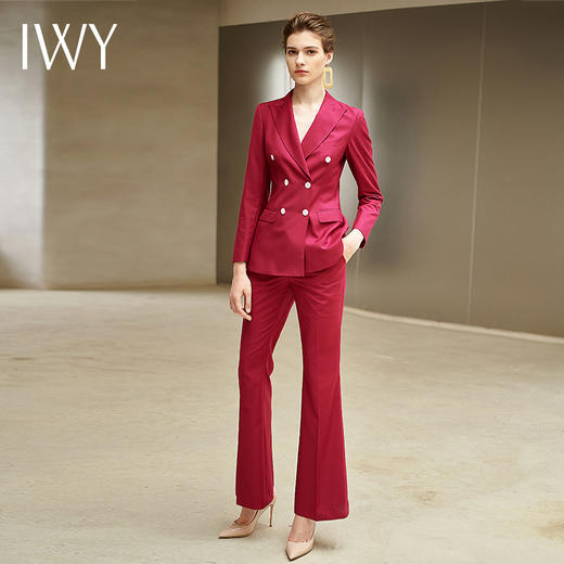 IWY/红色长袖西装微喇裤套装203127C1+P3 商品图0