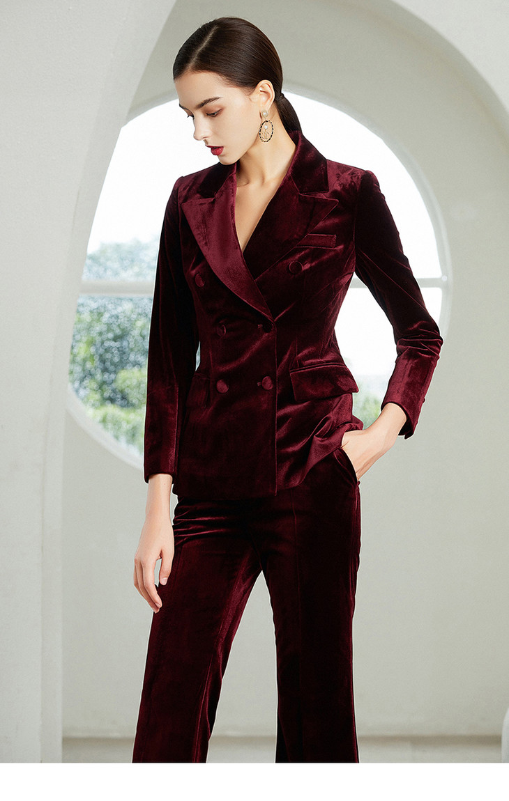 iwy酒红色丝绒西服套装194100c1p3
