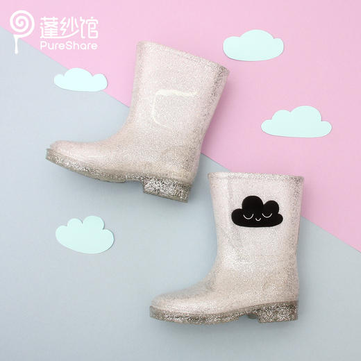 非质量问题不退换哦~pureshare 女童雨靴新款秋冬儿童宝宝可爱柔软水晶闪闪雨靴 商品图2