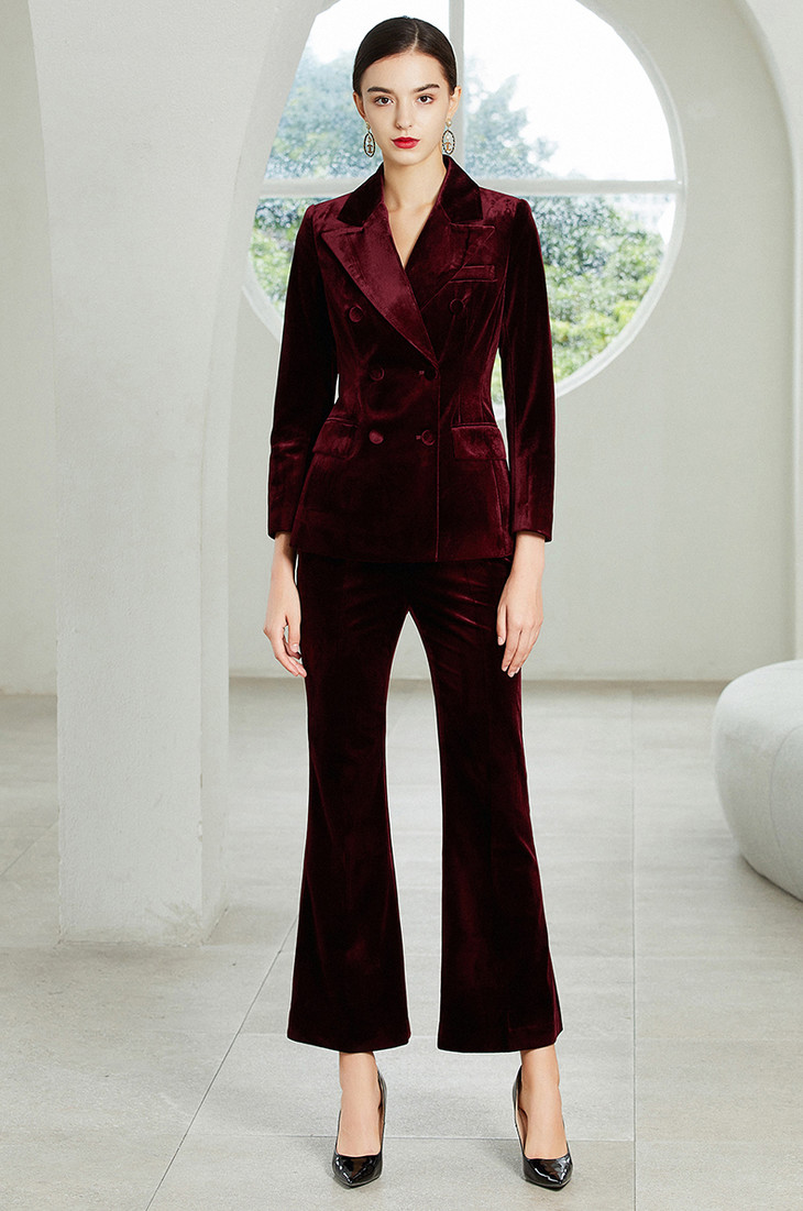 iwy酒红色丝绒西服套装194100c1p3