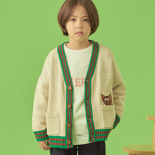 KIDIKIDI [Stereo Vinyls Kids] 儿童双色 猫咪 开襟衫 毛衫JPY带授权招加盟代理 商品图0