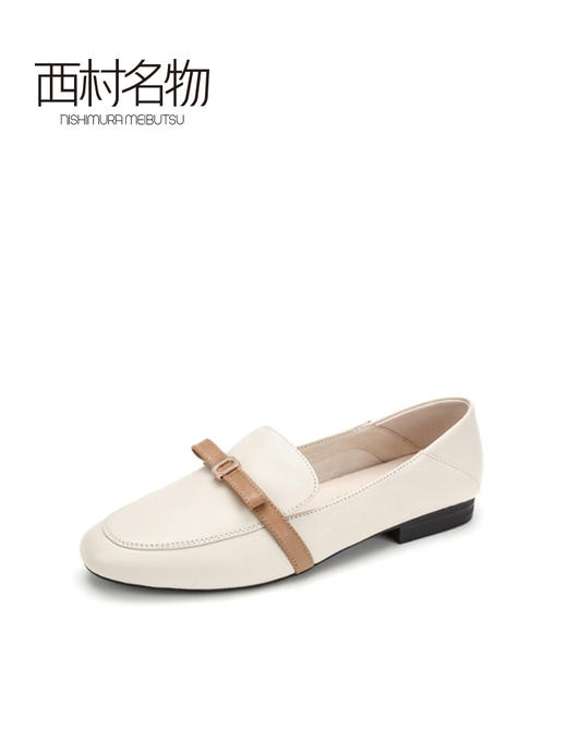 西村名物塔2020春款乐福鞋女低跟通勤简约白色单鞋33061 商品图0